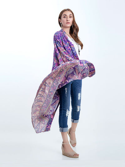 Evatrends cotton gown robe printed kimonos, Outerwear, Cotton 100%,  Nightwear, long kimono, kimono board Sleeves, loose fitting, Floral Print, belted
