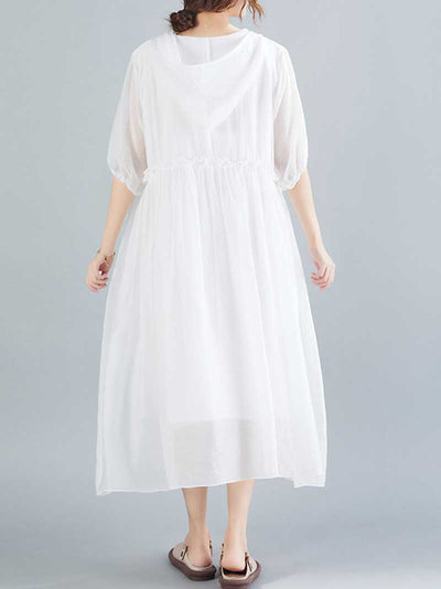 Cotton Short Sleeves A-Line Dress