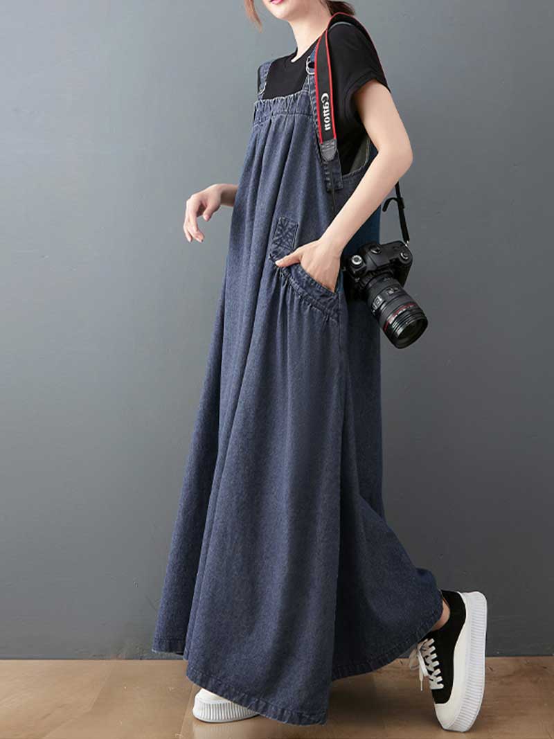 Denim Salopette Overall A-Line Dress