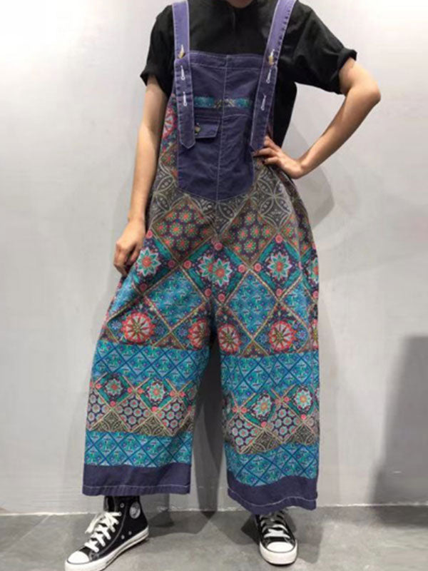Dungarees cotton, trouser, floral vintage retro style overall, printed