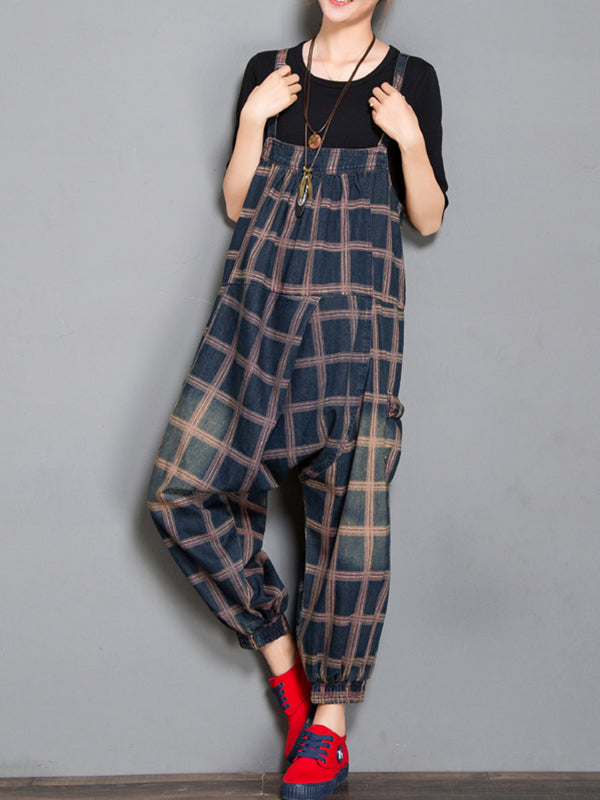 Dungarees cotton, vintage retro style overall,  Harem Overall , Plaids Prints