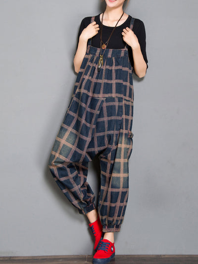 Dungarees cotton, vintage retro style overall,  Harem Overall , Plaids Prints
