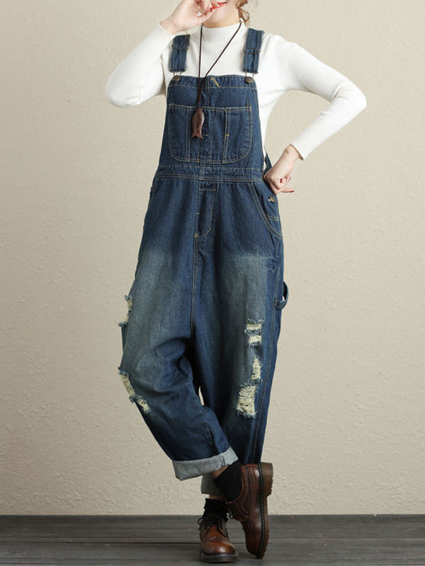 Baggy denim dungarees for women