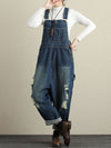 Dungarees cotton denim ripped jeans floral vintage retro style overall