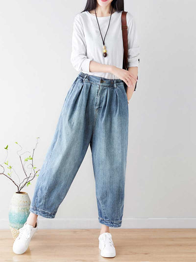 Evatrends Denim Pants, Bottom, Double side Pockets, Elastic Waist, Baggy Pants, Cropped Pant