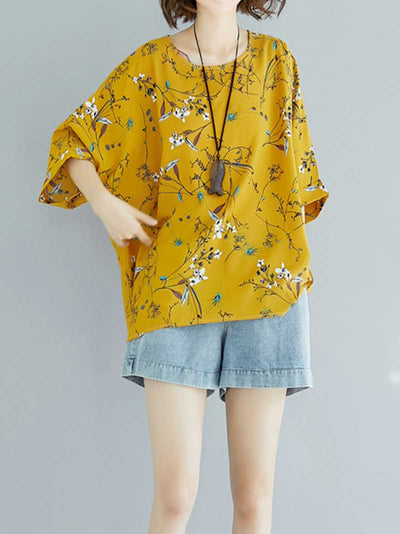 Evatrends Cotton Top, Summer wear, Bat sleeves, Printed top, Round Neck Wear With Jeans pant or Trouser, Floral Print, Half sleeves