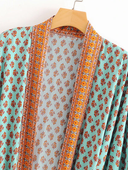 Evatrends cotton gown robe printed kimonos, Outerwear, : 90% Cotton, 10% Viscose, Nightwear, long kimono, Board Sleeves, loose fitting, Print with Eye-catching Contrast