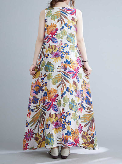 Sleeveless Cotton Floral A-Line Dress