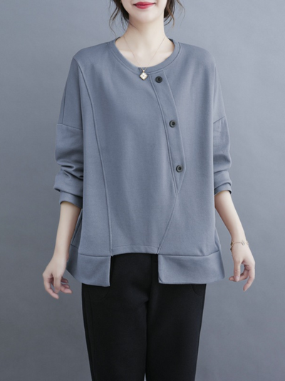 Women's  Grey Button Sweater Top
