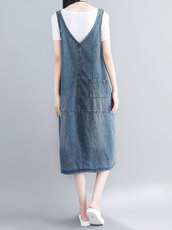 Blue Denim overall Midi Dress - Relaxed Everyday Fit | Eva Trends