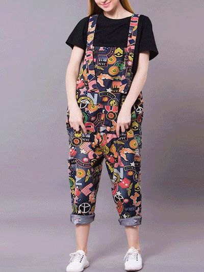 Dungarees, Polyester Cotton, vintage, retro style overall, Painted