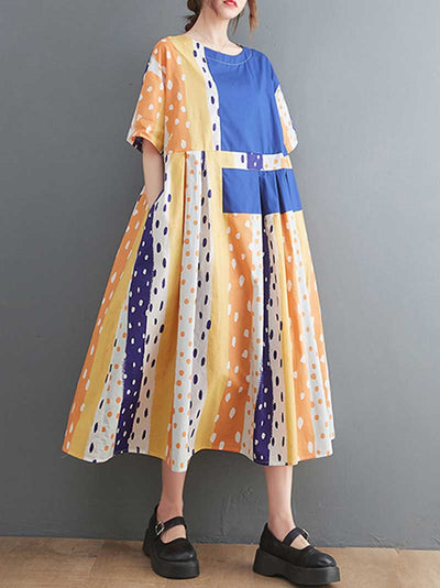 Polka Dot Print Short Sleeves A-Line Dress