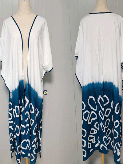 Evatrends cotton gown robe printed kimonos, Outerwear, Polyester, Nightwear, long kimono, Board Sleeves, White, loose fitting, Printed