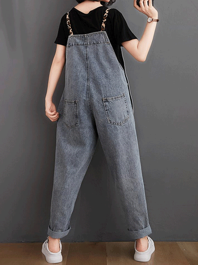 Dungarees, denim, vintage retro style overall, Back-Pocket, Non-Stretchable