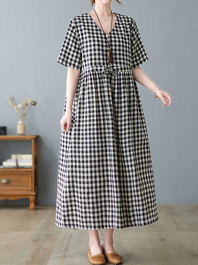 Feel Ambitious Plaid Cotton Smock Dress