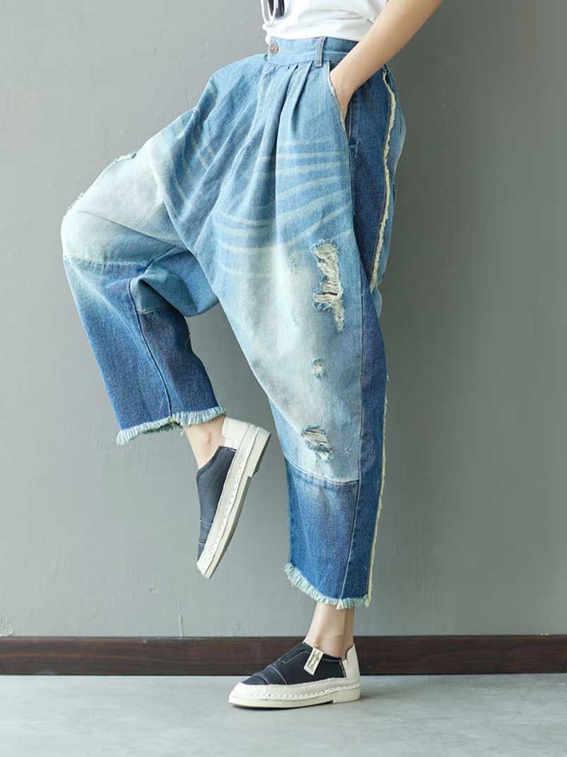 Evatrends Denim, Nine-Point Pants, Bottom, Double side Pockets, Back Pockets, Ripped