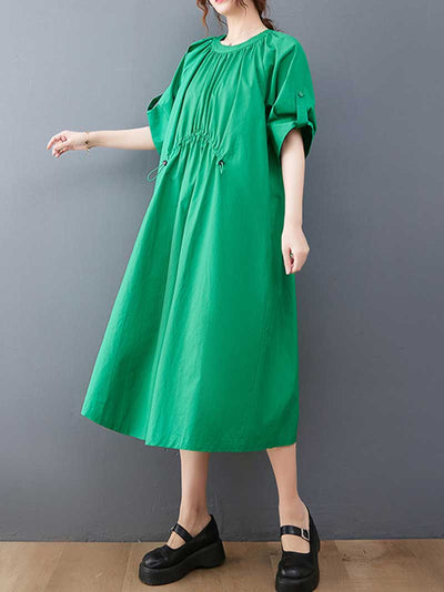 Evatrends Round-Neck Cotton Short Sleeve  A-Line  Dress