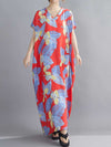 Evatrends kaftan, Rayon, V-neck, Printed, Short sleeves, Printed Kaftan Dress, Leaf Print, Loose Waist, Long Dress, Beachwear Dress