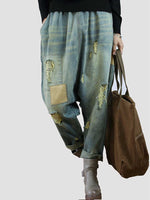 Stay Happy Patch Denim Baggy-Hose