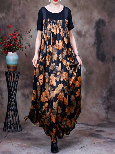 Always Glowing Printed  Pleated Pocket Maxi Salopette Dress