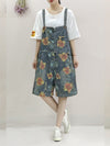 Dungarees cotton denim ripped jeans floral vintage retro style overall