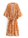 Bride to Be Floral Print Orange Color Cotton Long Gown Kimono Duster Robe