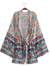 Evatrends cotton gown robe printed kimonos, Outerwear, Cotton, Nightwear, Short kimono, Board Sleeves, loose fitting, Printed, Floral, Belted, Blue-Red Color