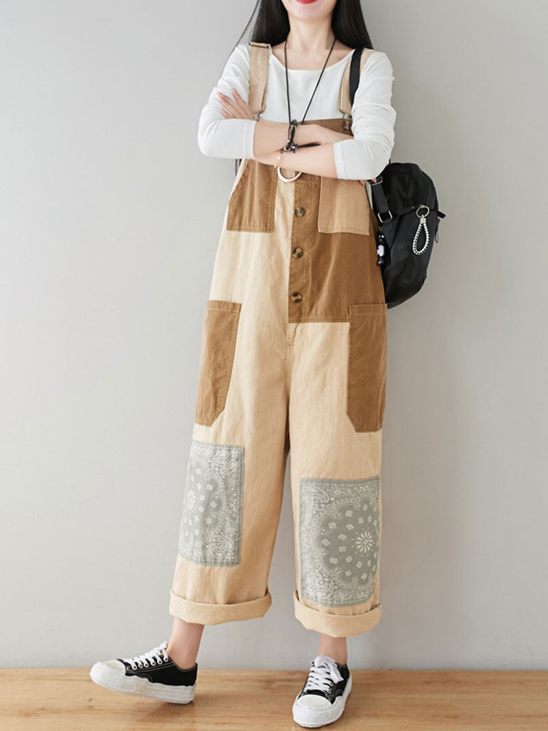 Dungarees cotton denim ripped jeans floral vintage retro style overall