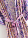 Beachwear Floral Print Violet Color Cotton Long Length Gown Kimono Duster Robe