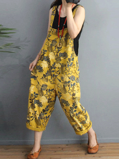 Dungarees cotton, vintage retro style overall,  Non-Stretchable, Floral Print, Printed