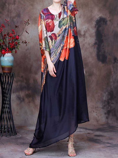 Eva trends maxi dress, Tencel dress, Polyester dress, Printed dress, Maxi dress, black Dress, Blue Dress, Long Dress, Summer dress, Medium Sleeves, Vintage Collection