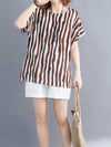 Evatrends Cotton Linen Top, Summer wear, Short sleeves, Stripped top, Round Neck, T-shirt Top, Wear With Jeans pant or Trouser