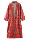 Evatrends cotton gown robe printed kimonos, Outerwear, Polyester, Nightwear, long kimono, Kimono Broad sleeves with armpit opening, loose fitting, Floral Print, Belted