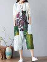Colorblock Patch Cotton Overalls with Cropped Trousers