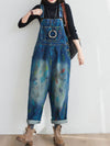 Dungarees cotton denim ripped jeans floral vintage retro style overall