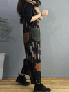 Dungarees cotton denim ripped, vintage retro style overall, Non-Stretchable, Patchwork