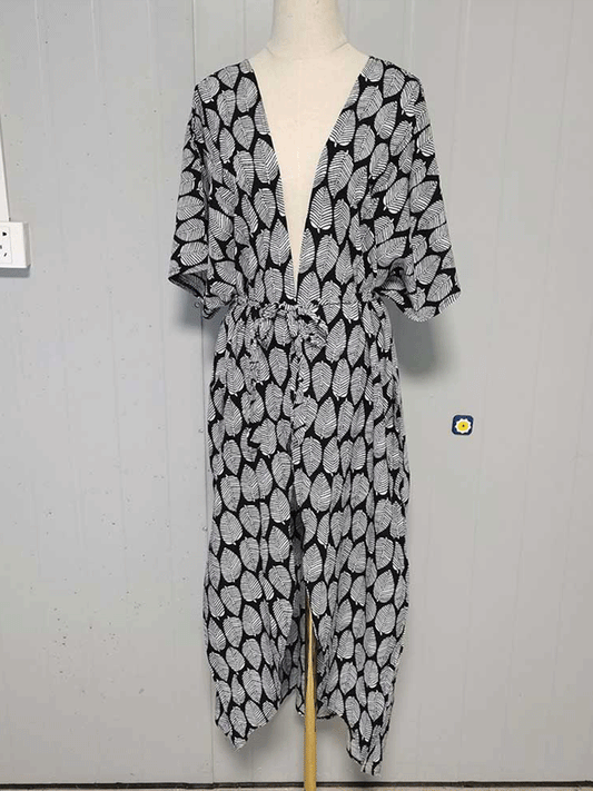 Evatrends cotton gown robe printed kimonos, Outerwear, Polyester, Nightwear, long kimono, Board Sleeves, black, yellow color, loose fitting, printed