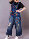 Dungarees cotton denim ripped jeans floral vintage retro style overall