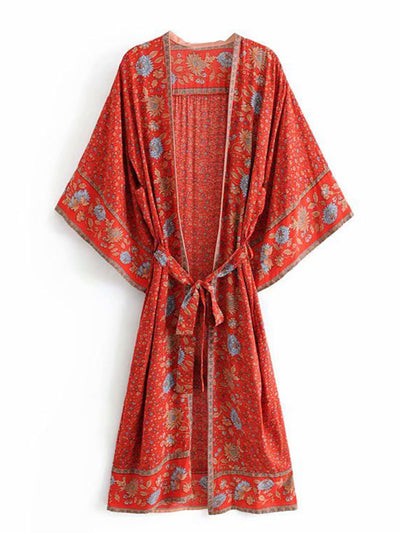 Evatrends cotton gown robe printed kimonos, Outerwear, Cotton Viscose, Nightwear,  long kimono, Long Sleeves, loose fitting, Floral Print, Belted