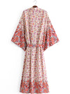 Evatrends cotton gown robe printed kimonos, Outerwear, Cotton, Nightwear, long kimono, long Sleeves, loose fitting, floral print, Belted