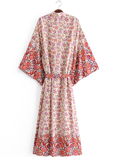 Evatrends cotton gown robe printed kimonos, Outerwear, Cotton, Nightwear, long kimono, long Sleeves, loose fitting, floral print, Belted