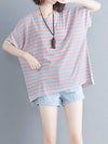 Evatrends Cotton Linen Top, Summer wear, Short sleeves, Stripes top, Round Neck, T-shirt Top, Wear With Jeans pant or Trouser