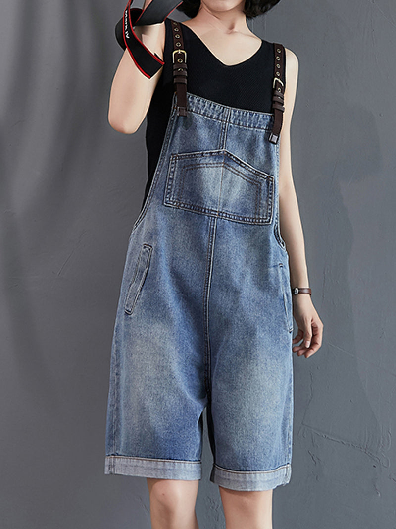 Dungarees cotton denim ripped jeans floral vintage retro style overall