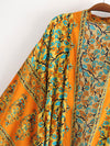 Beachwear Kimono Floral Bohemian Print Orange Color Cotton Viscose Long Length Gown Kimono Duster Robe