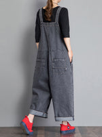 Dungarees cotton denim ripped jeans floral vintage retro style overall