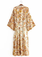 Evatrends cotton gown robe printed kimonos, Outerwear, cotton, Nightwear, long kimono, Board Sleeves, Double pocket, loose fitting, Floral print, Belted