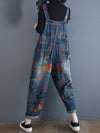 Dungarees cotton denim ripped jeans floral vintage retro style overall