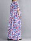 Evatrends kaftan, Rayon, V-neck, Printed, Short sleeves, Printed Kaftan Dress, Floral Print, Loose Waist, Long Dress, Beachwear Dress