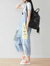Dungarees cotton denim ripped jeans floral vintage retro style overall, Denim Cotton 91%-99%, Adjustable Straps, Cropped Pant