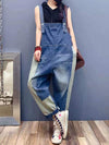 Dungarees cotton denim ripped jeans floral vintage retro style overall, Back and side pockets